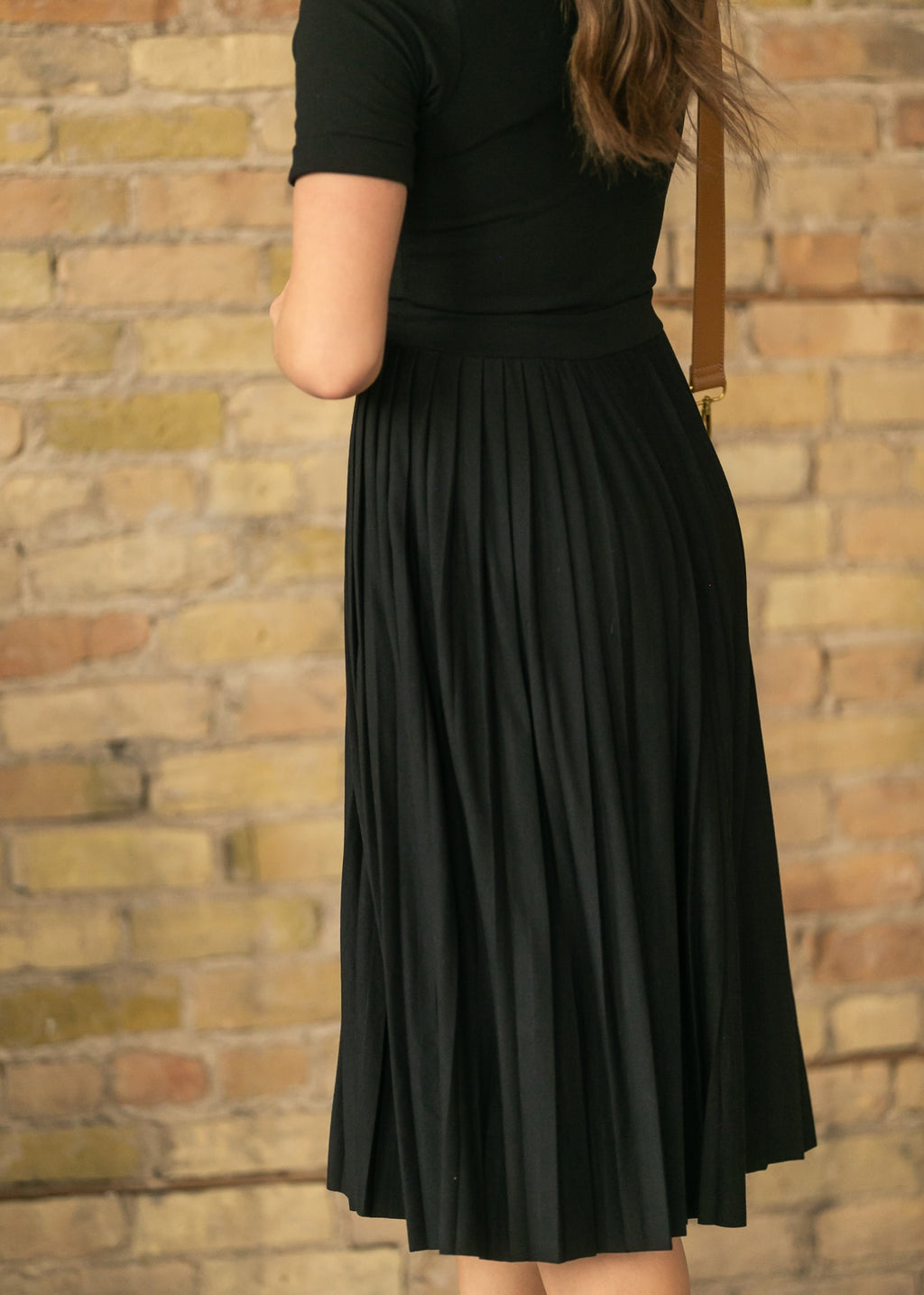 The Emersyn Black Pleated Midi Dress