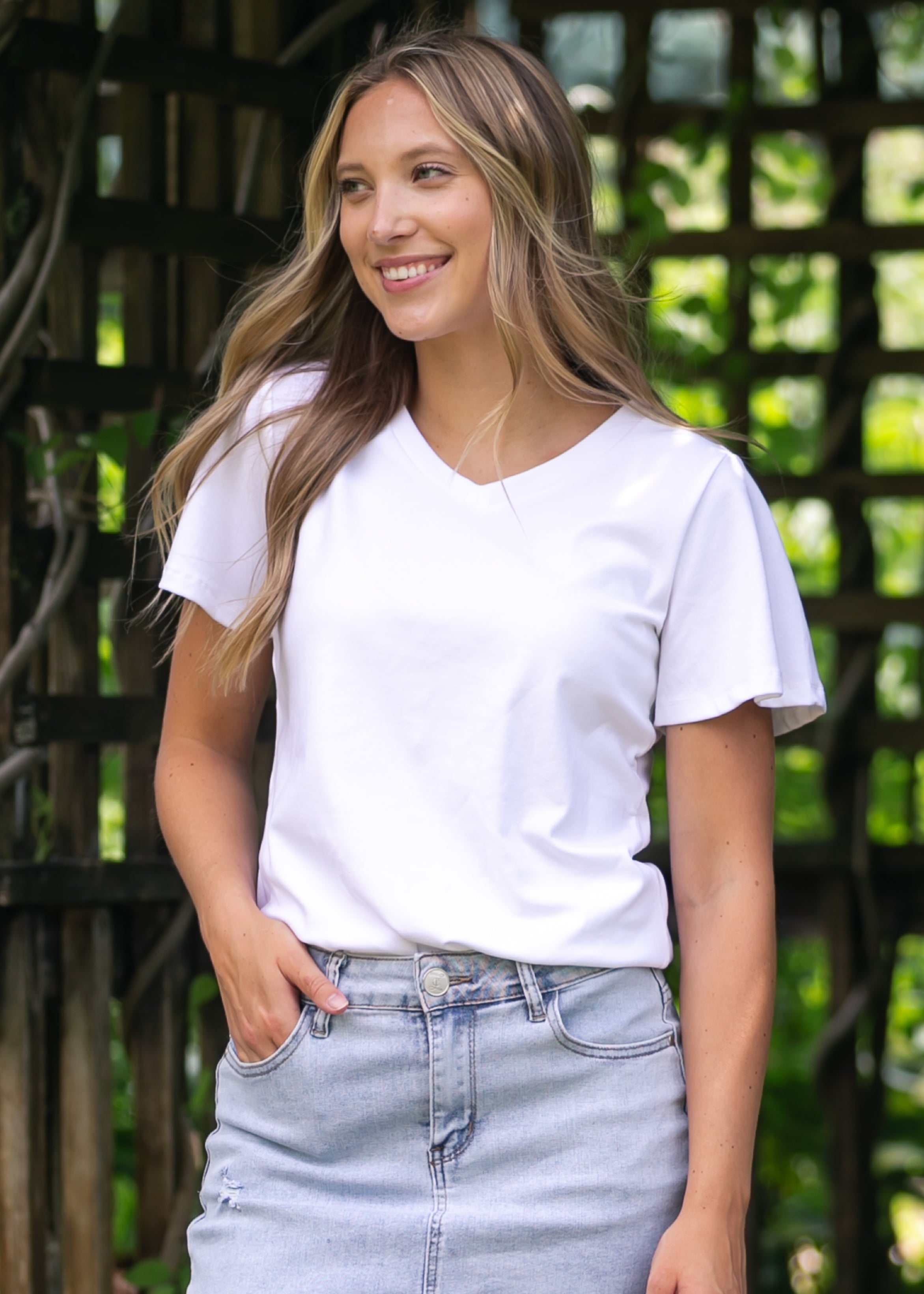 The Essential V-neck Flutter Sleeve Top