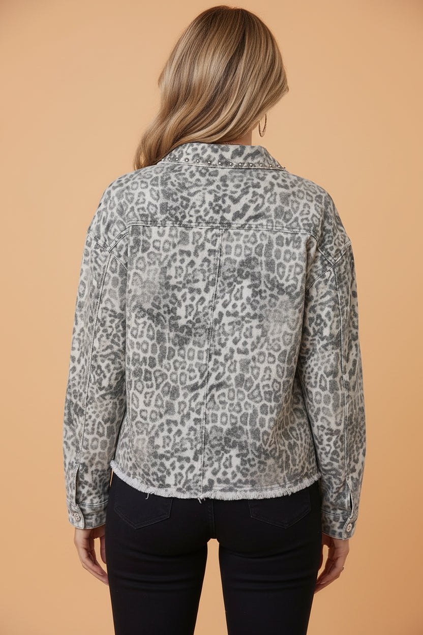 The Layla Leopard Denim Studded Jacket