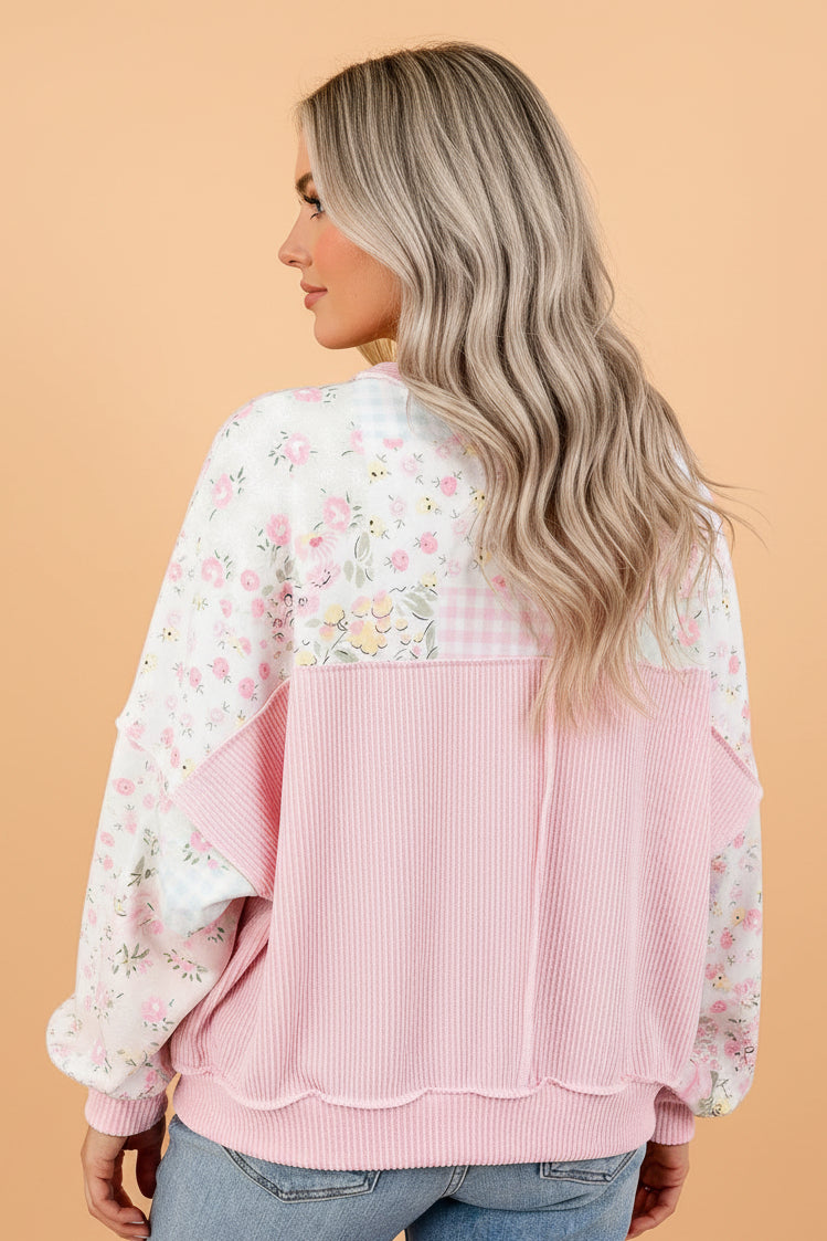 The Everly Floral Patchwork Knit Top