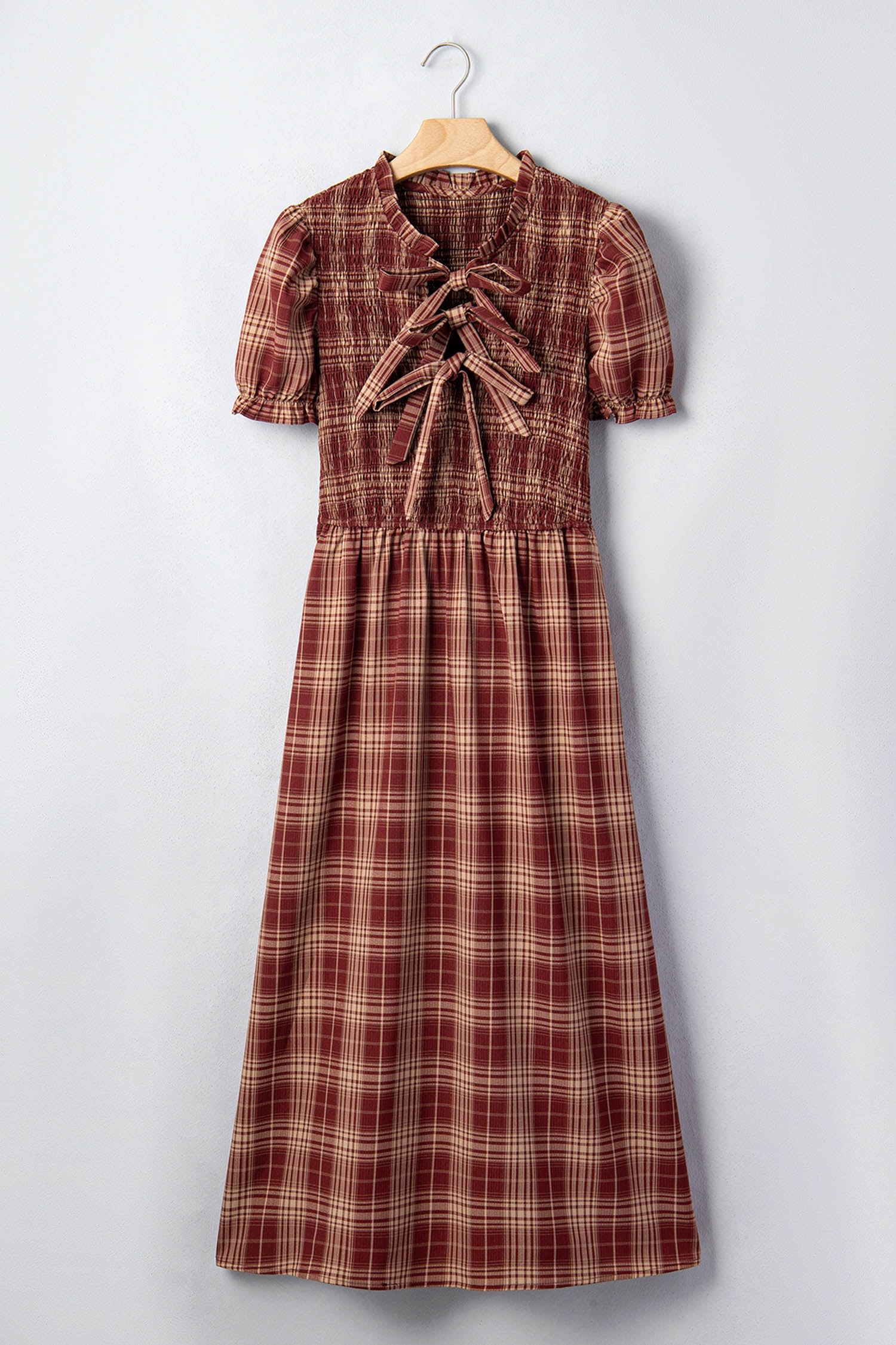 The Lucy Plaid Knot Front Smocked Dress