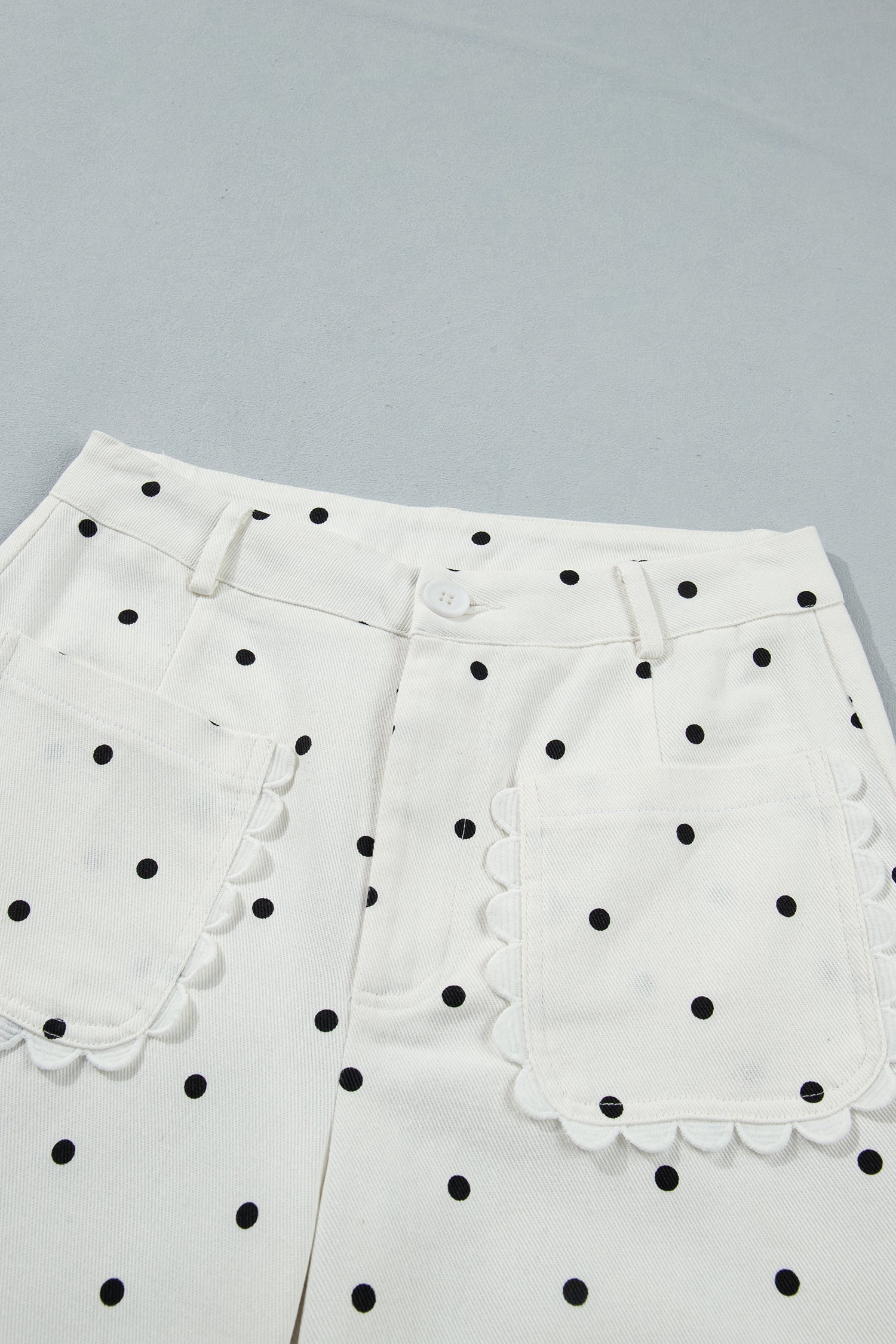 The Daisy Mae Polka Dot Denim Scalloped Pocket Pants