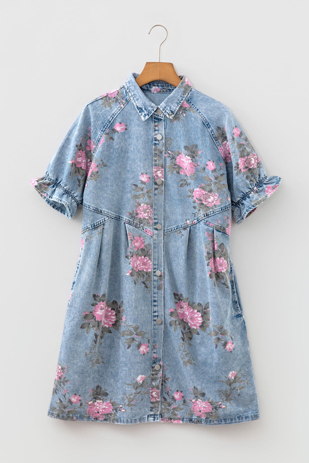 The Hazel Floral Denim Button Down Dress