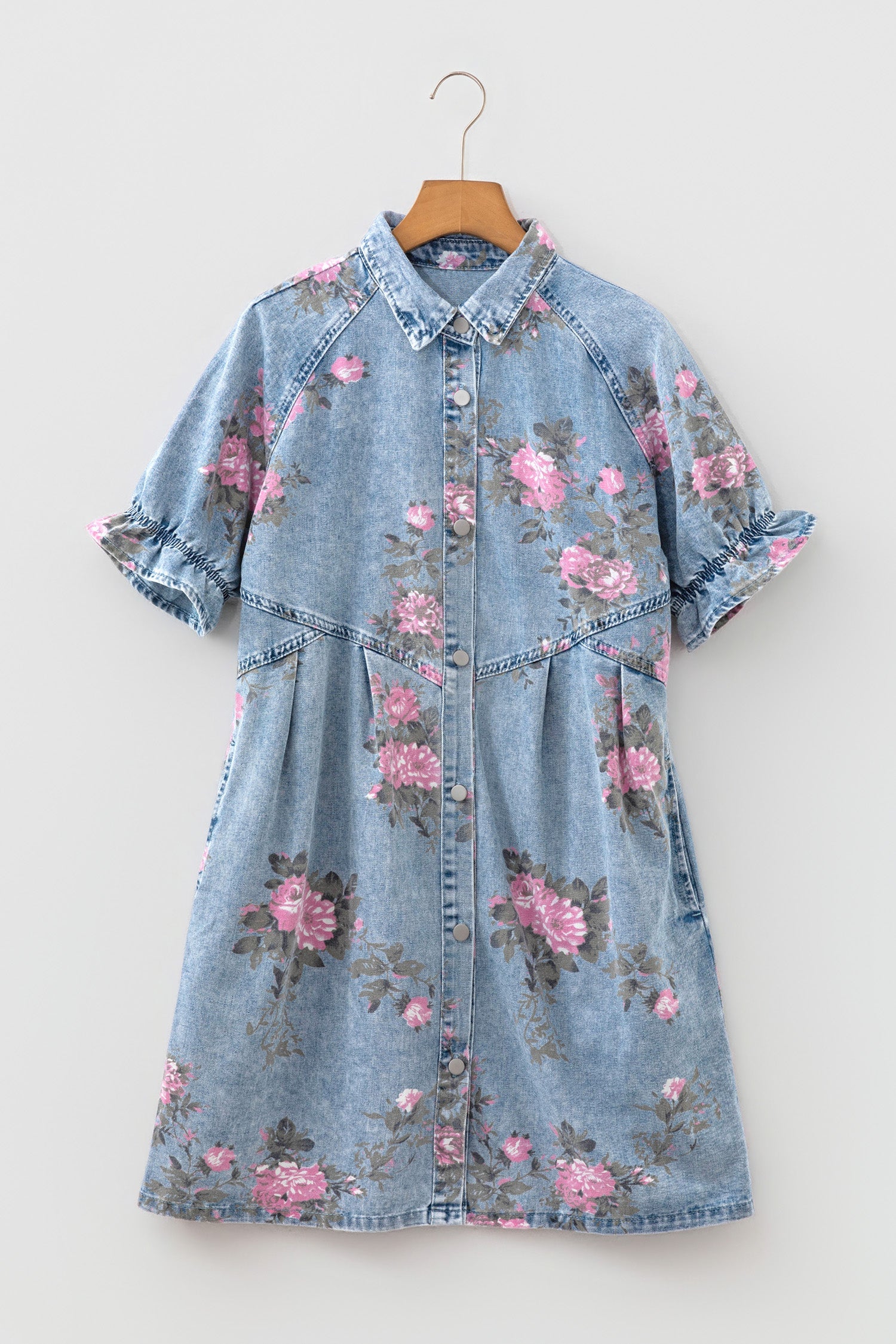 The Hazel Floral Denim Button Down Dress