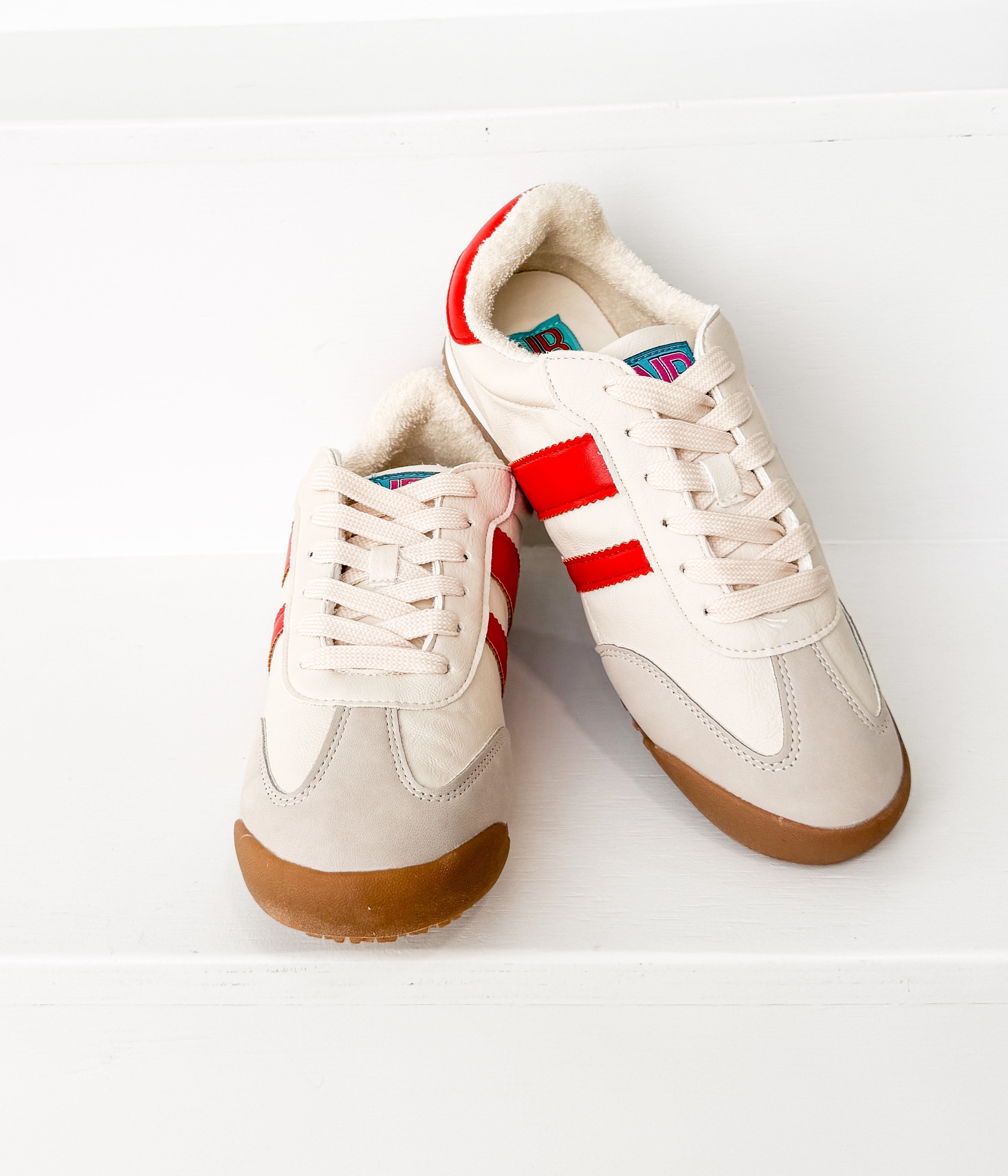 The Ruby Rae Sneaker in Beige/Red