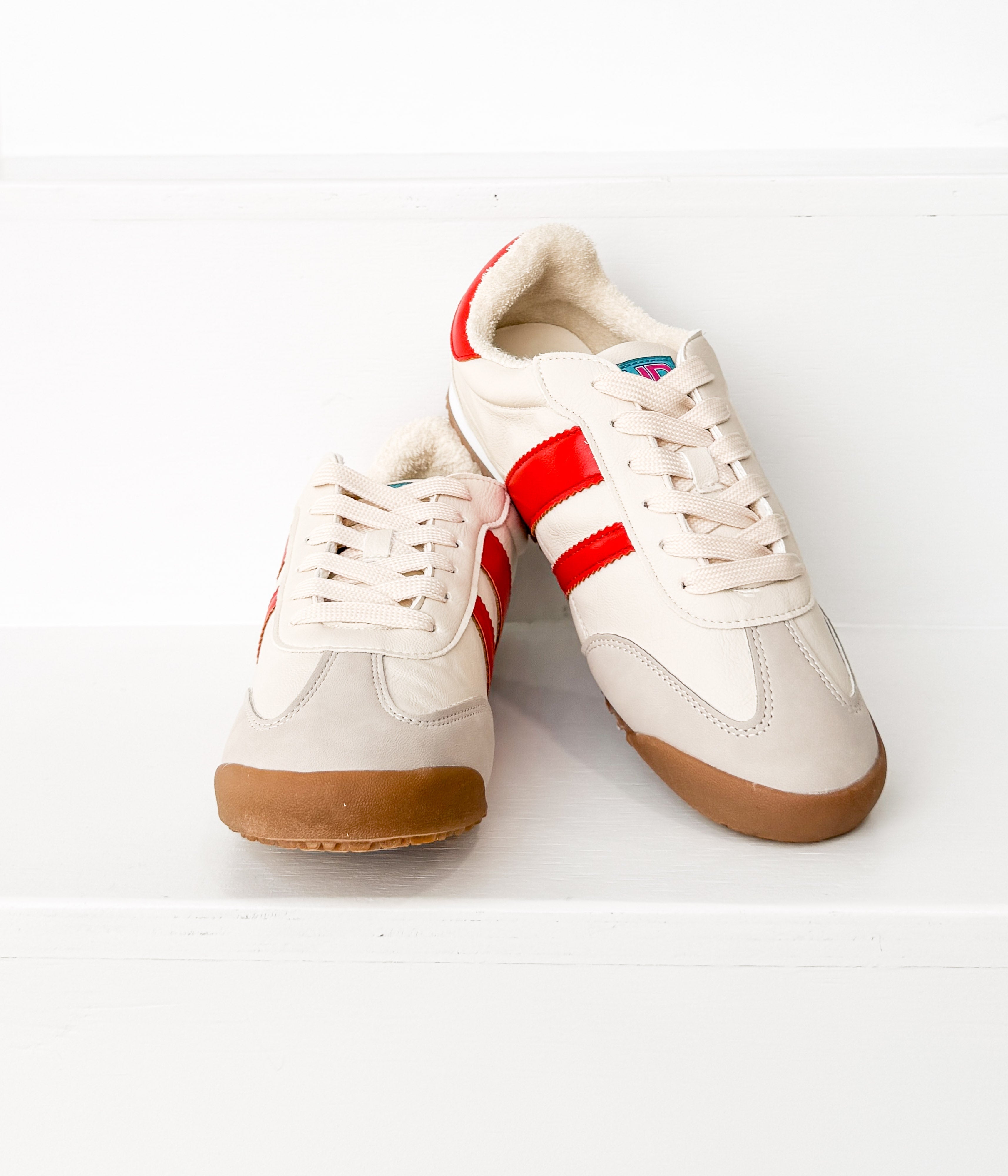 The Ruby Rae Sneaker in Beige/Red