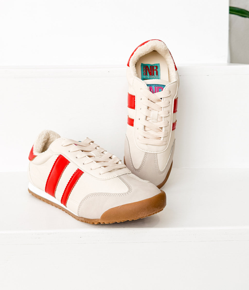 The Ruby Rae Sneaker in Beige/Red