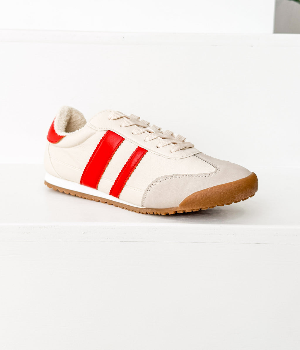 The Ruby Rae Sneaker in Beige/Red