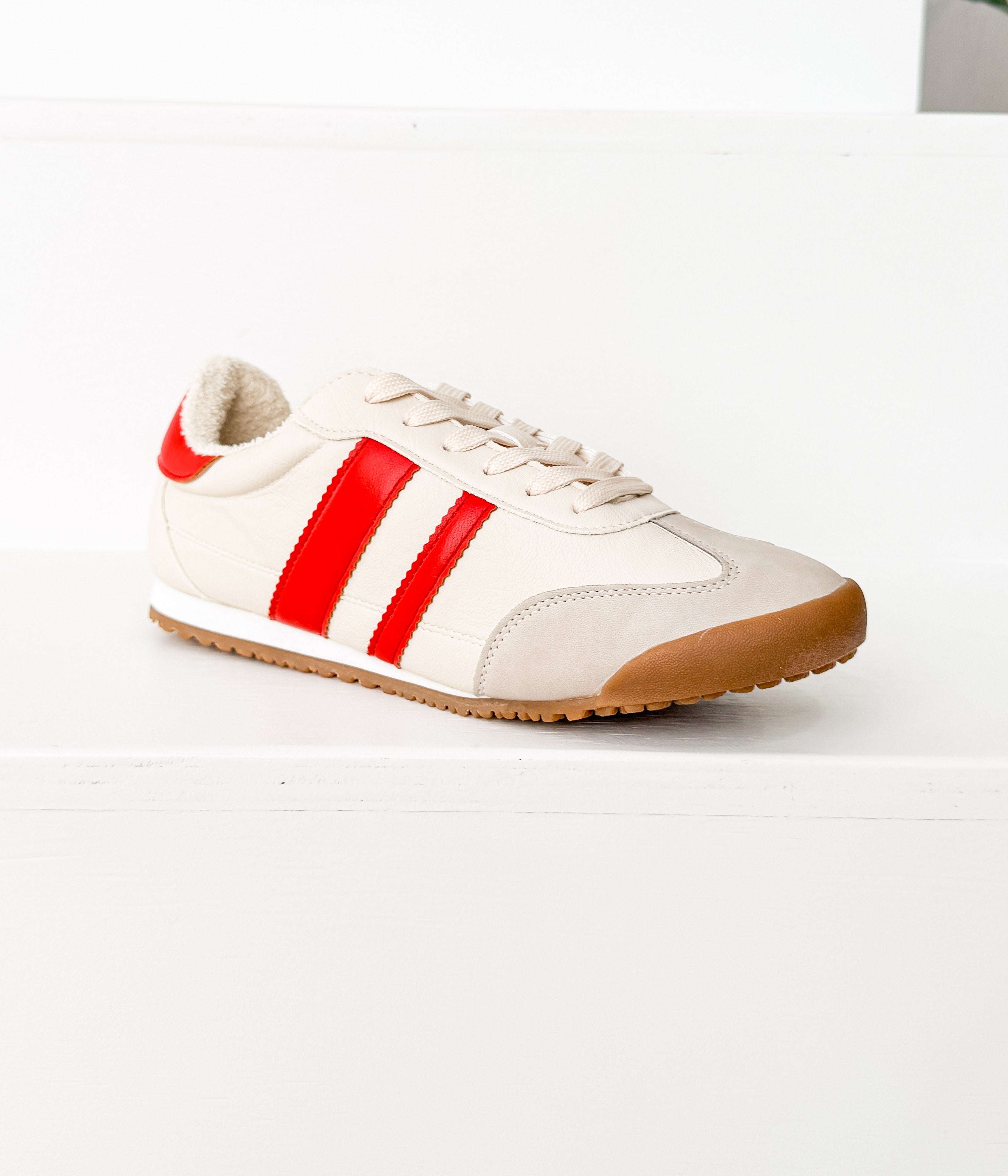 The Ruby Rae Sneaker in Beige/Red