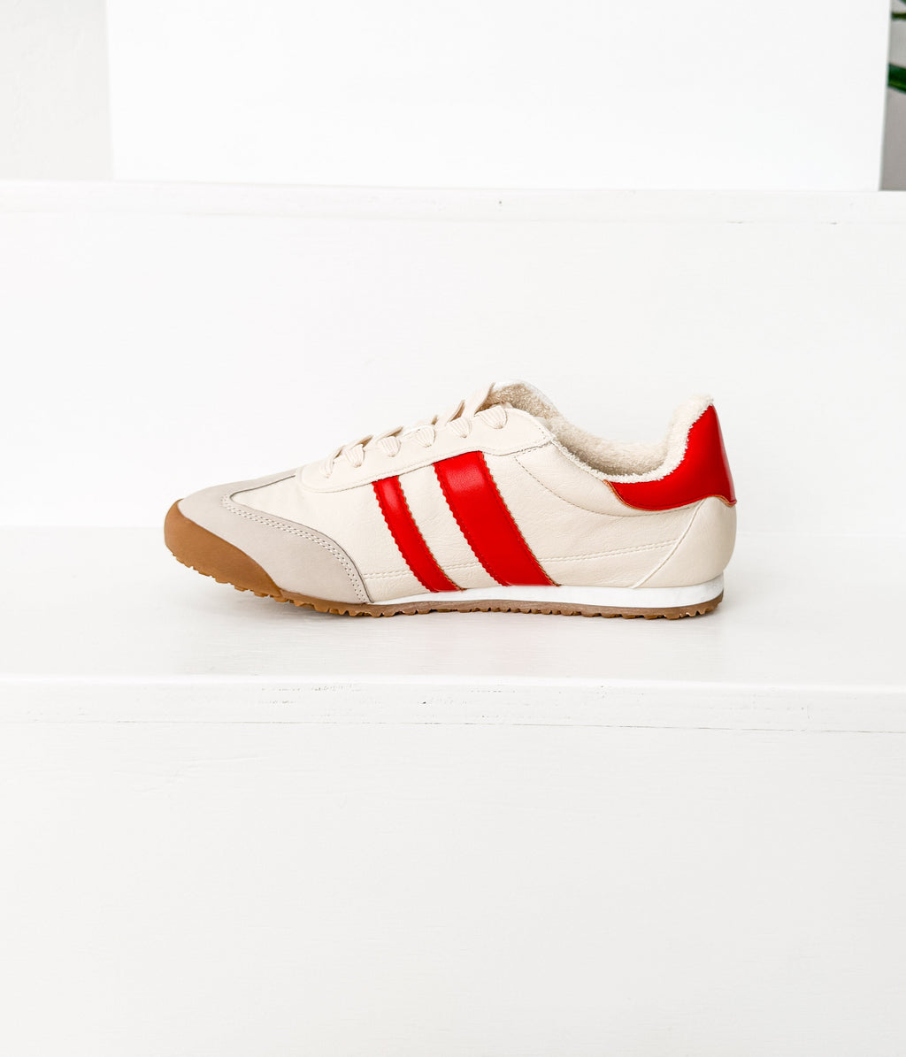 The Ruby Rae Sneaker in Beige/Red