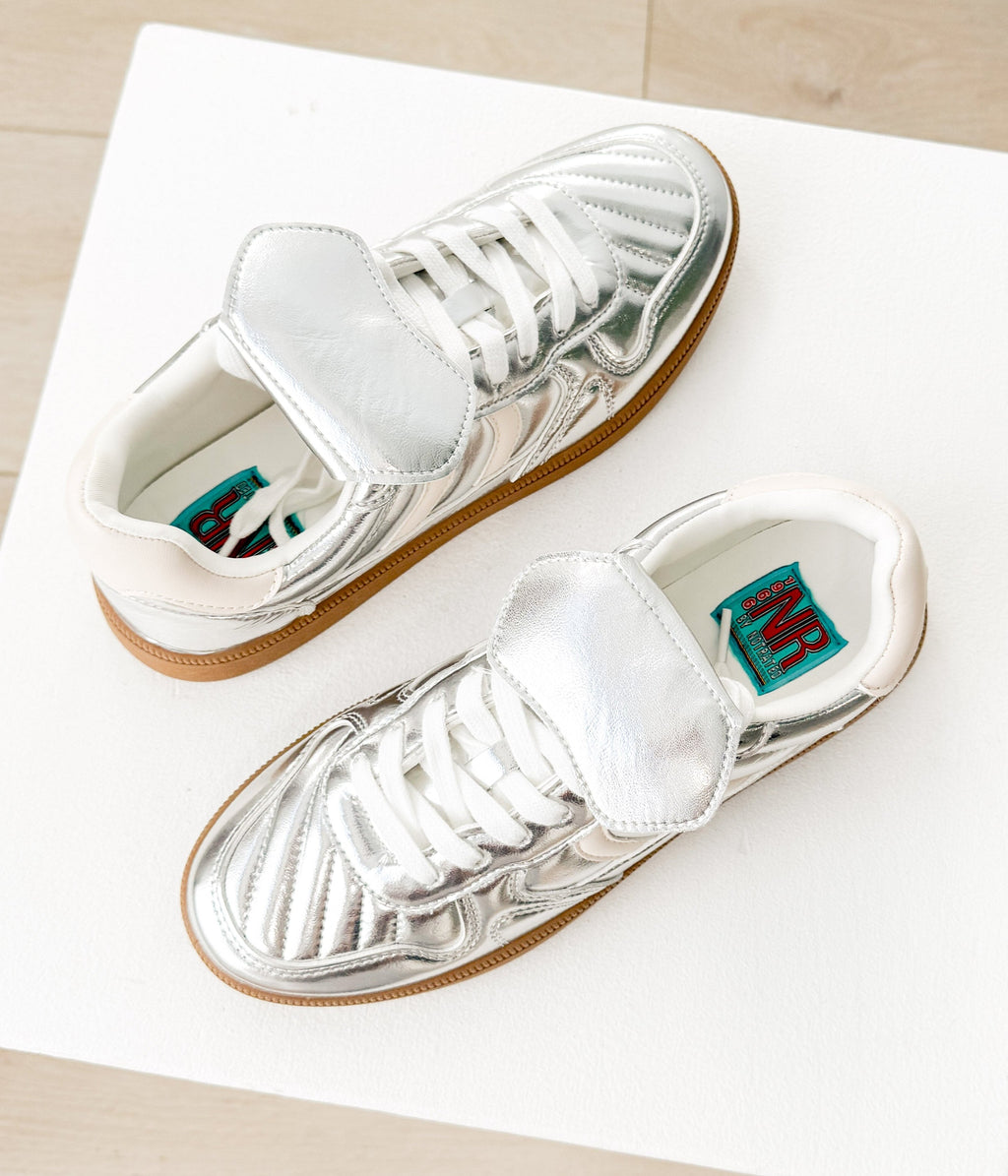 The Milan Metallic Sneaker in Silver