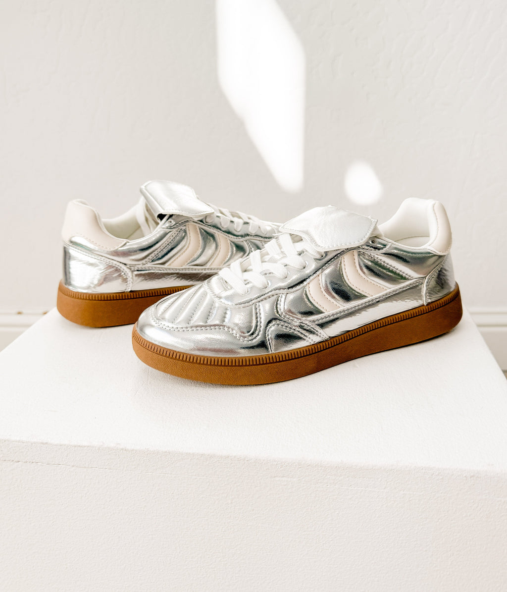The Milan Metallic Sneaker in Silver