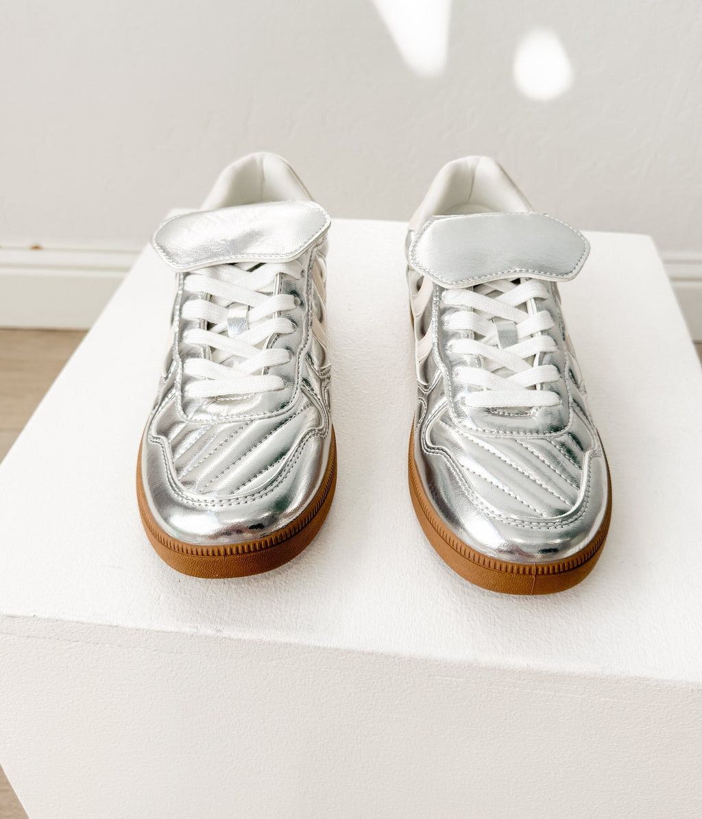 The Milan Metallic Sneaker in Silver