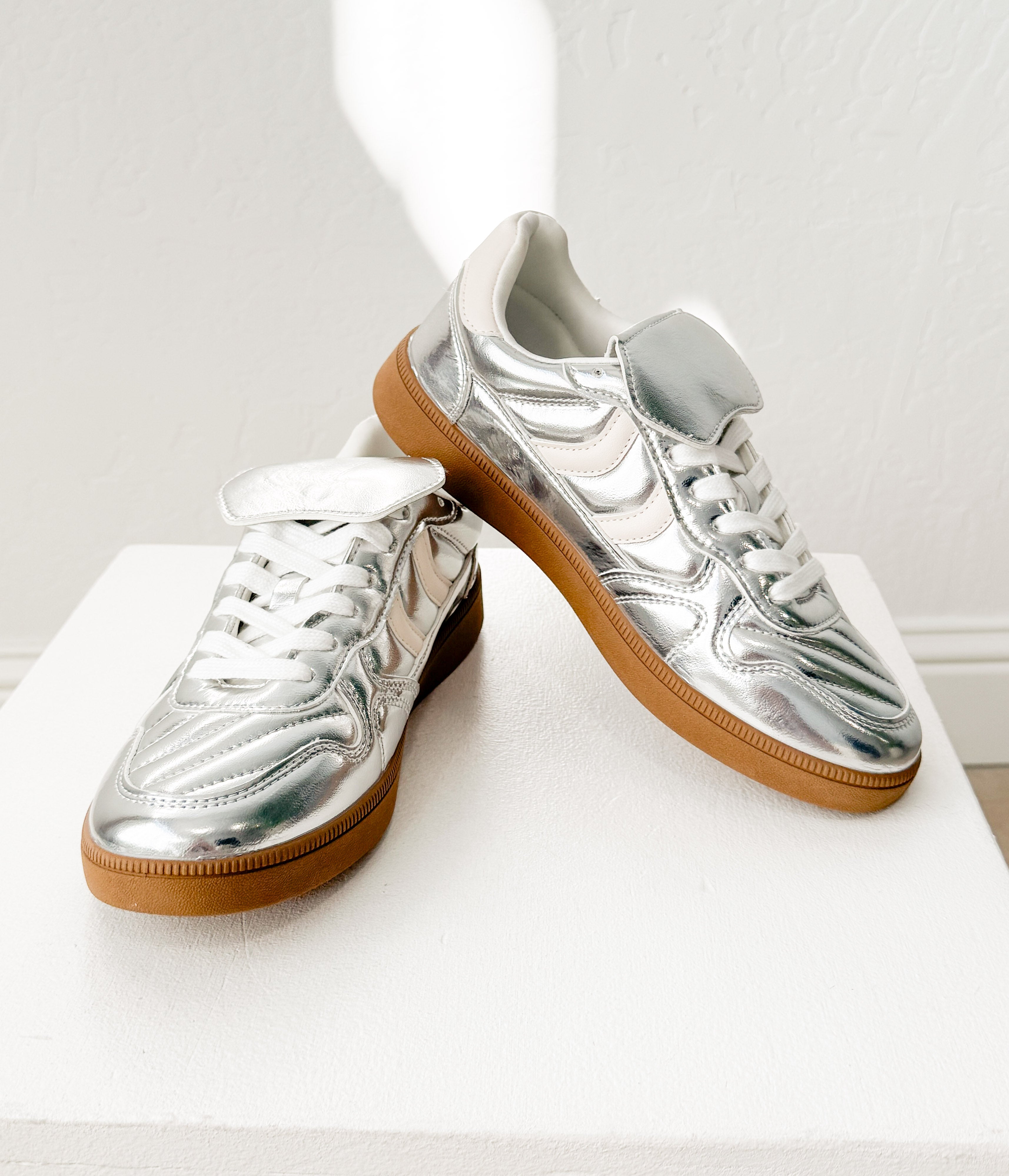 The Milan Metallic Sneaker in Silver