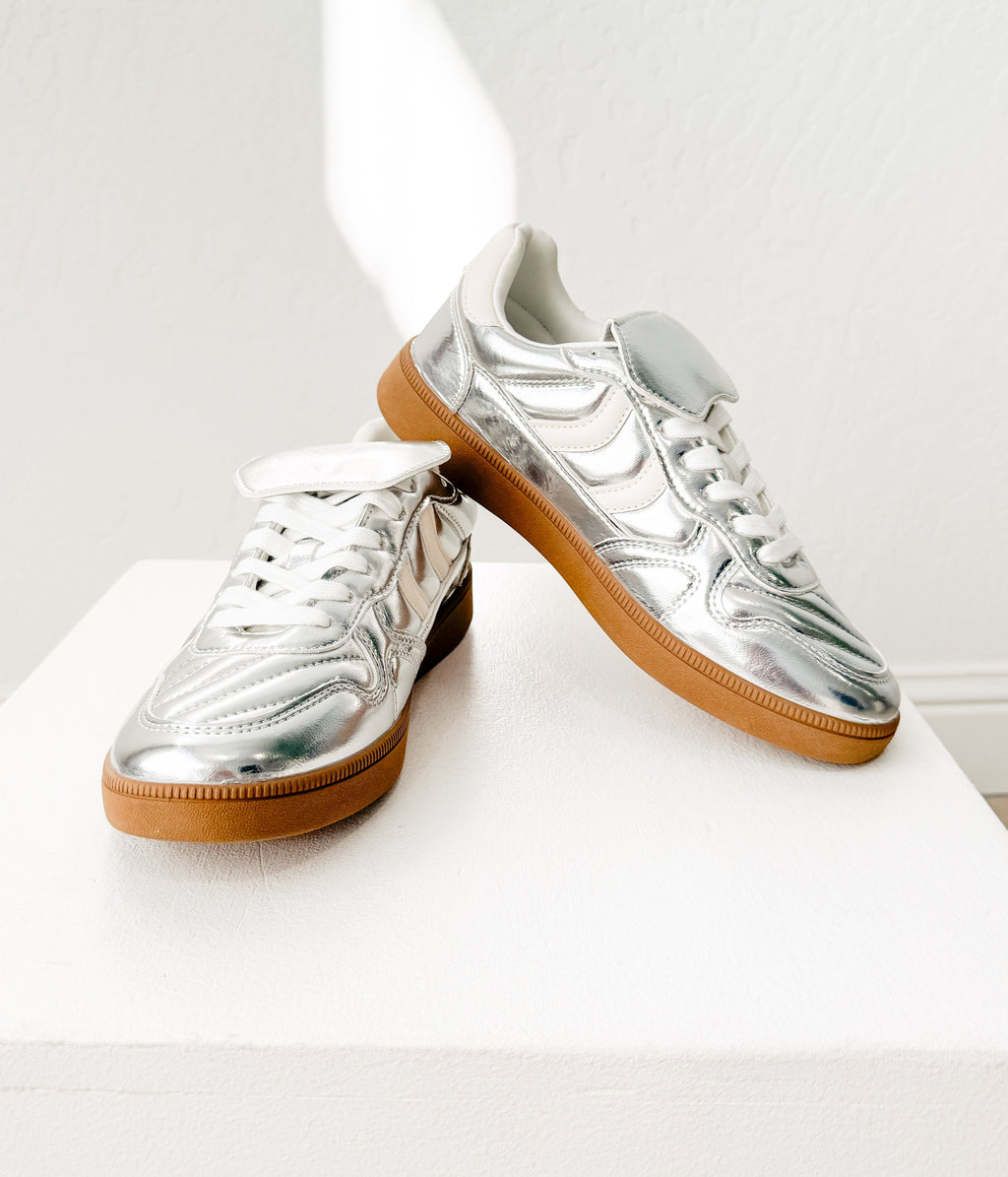 The Milan Metallic Sneaker in Silver