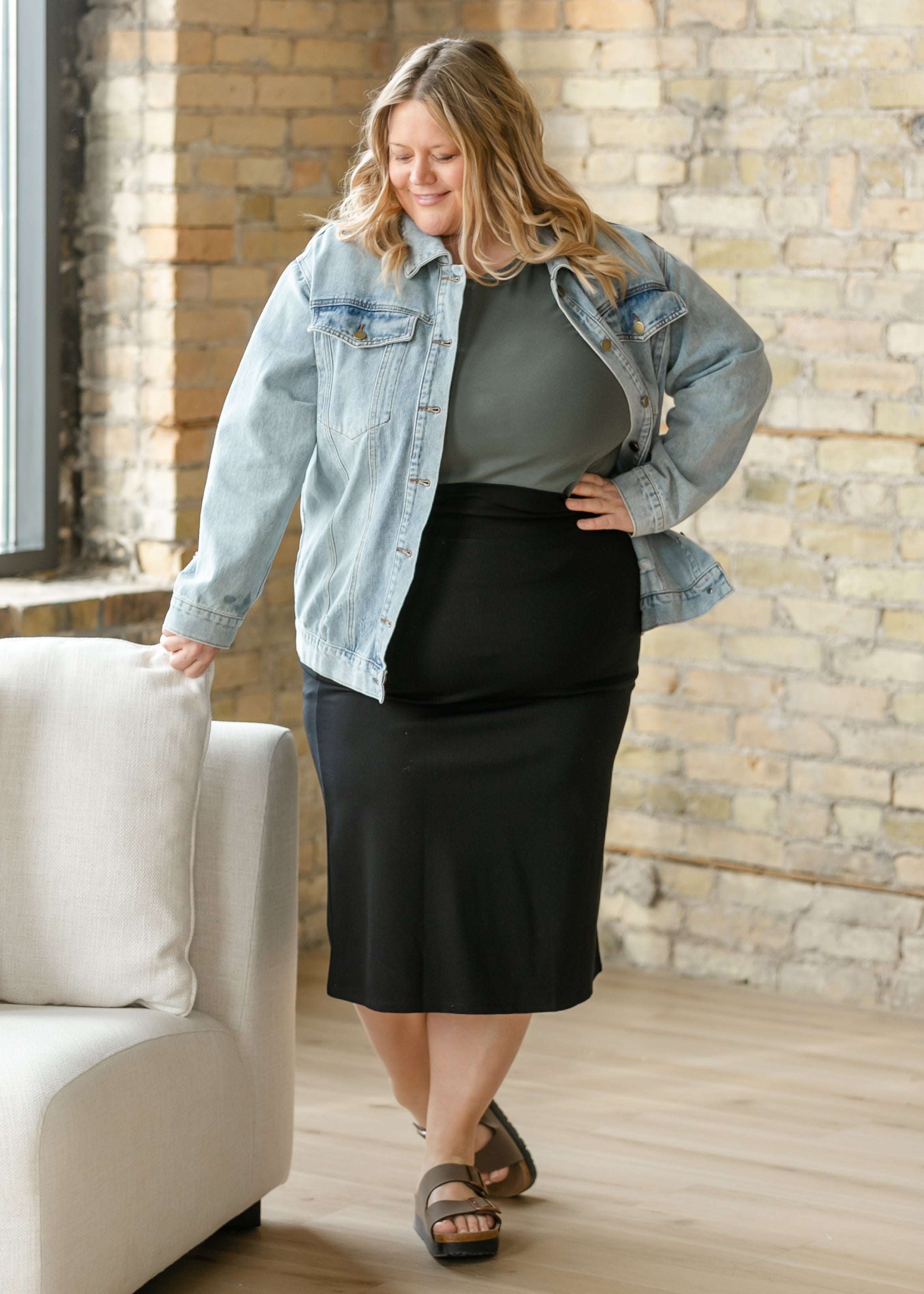 The Quinn Black Knit Midi Skirt