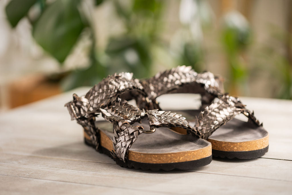 The Indie Woven Sandal in Pewter