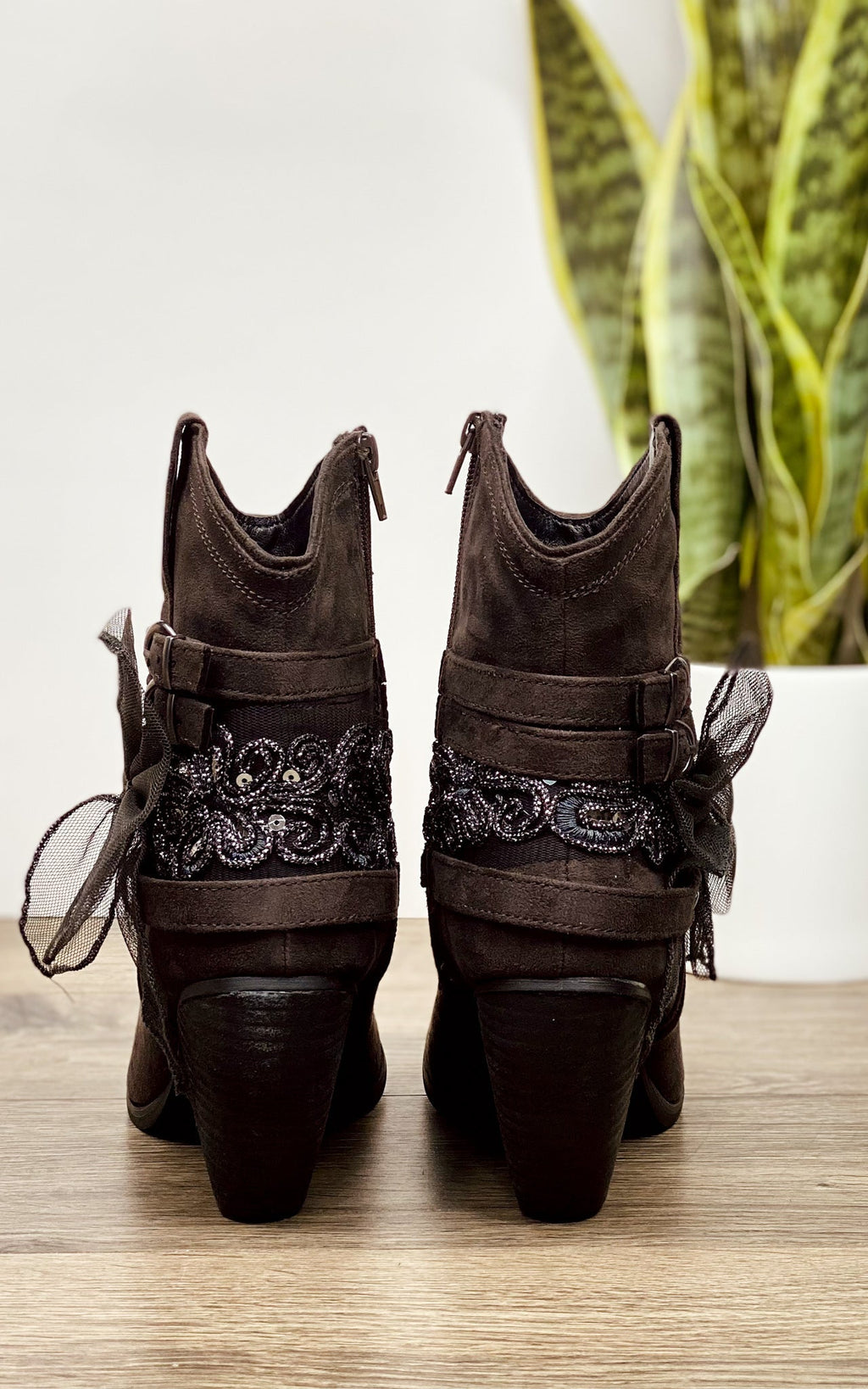 The Stash Studded Bow Bootie in Gray