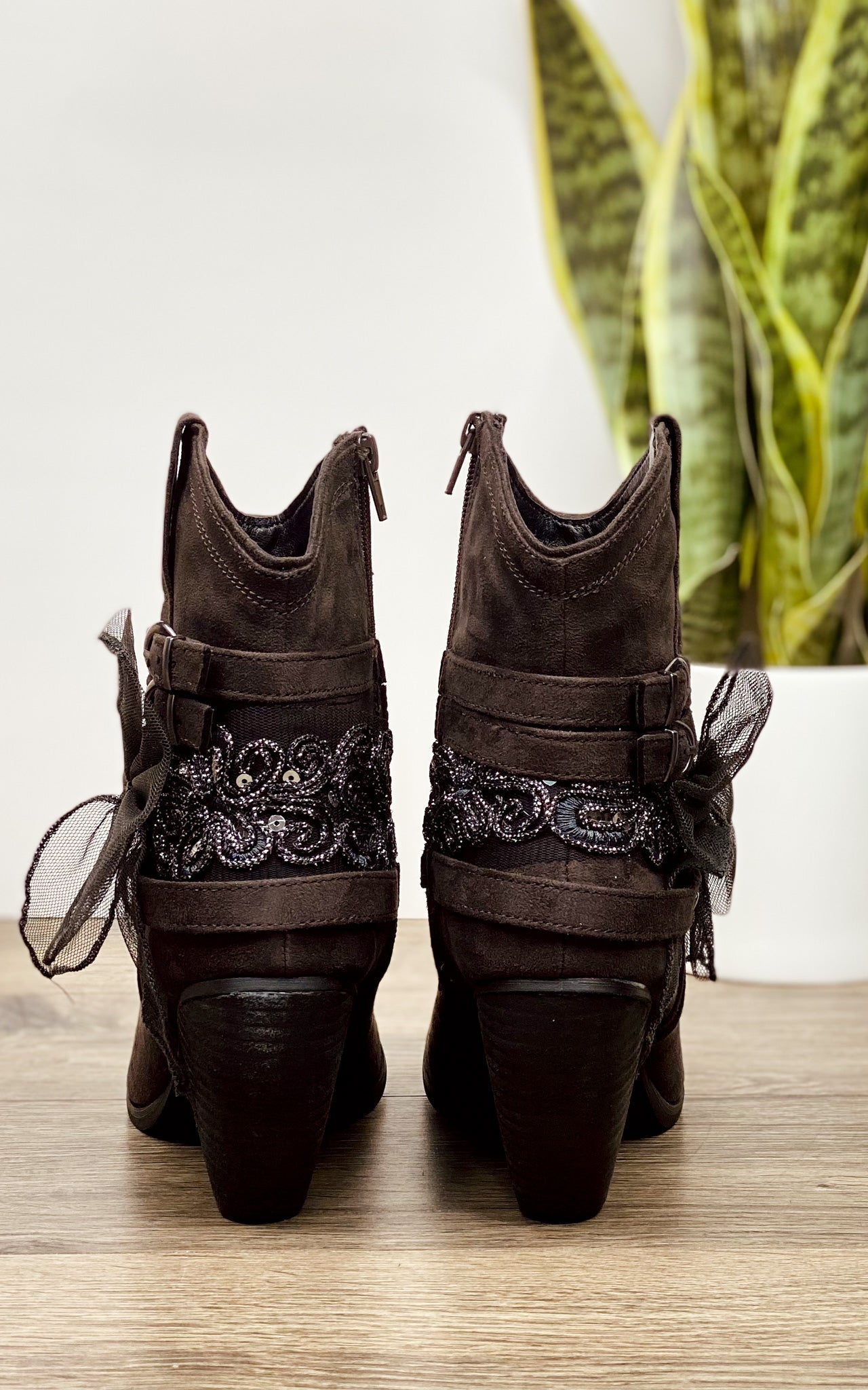 The Stash Studded Bow Bootie in Gray