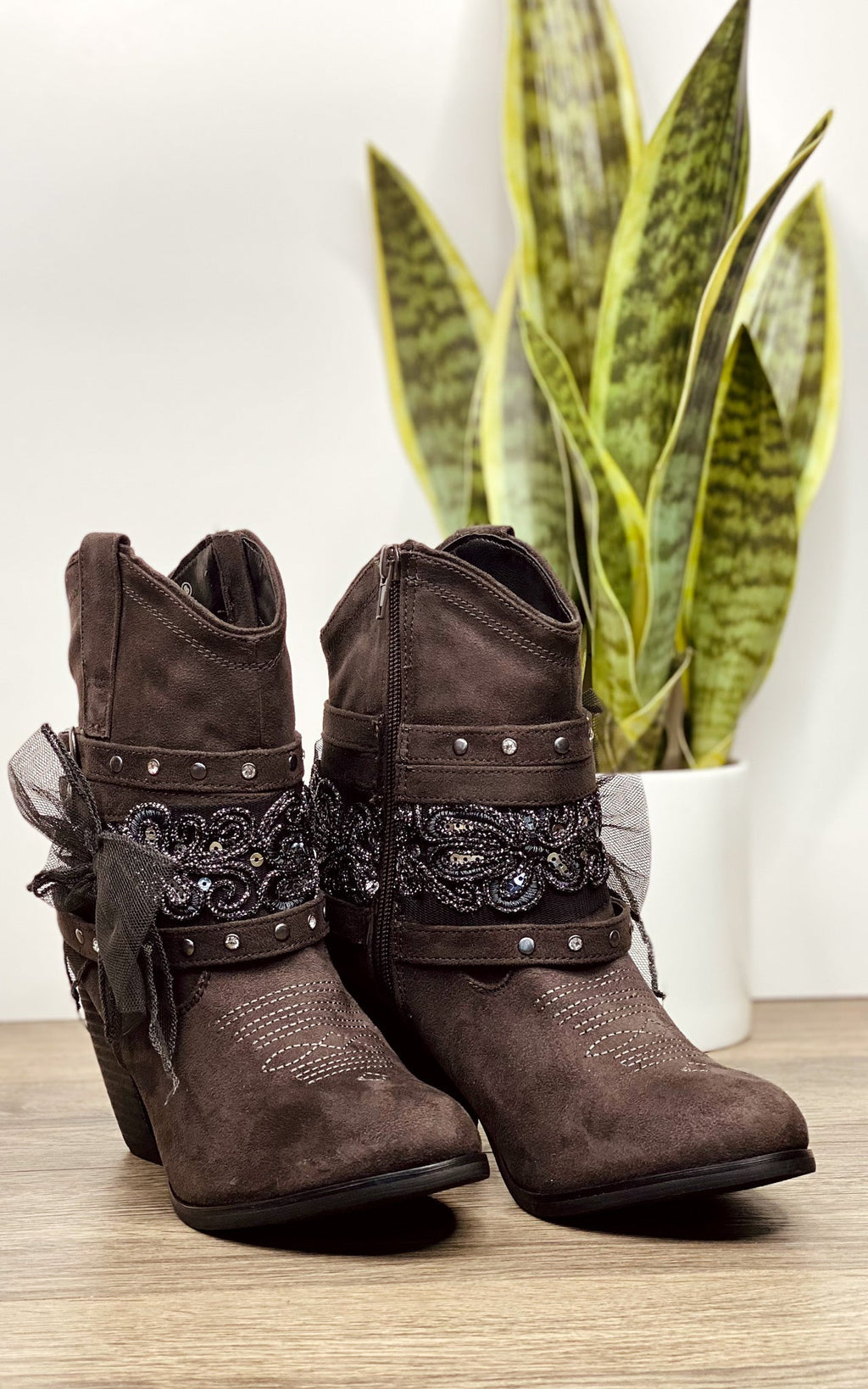 The Stash Studded Bow Bootie in Gray