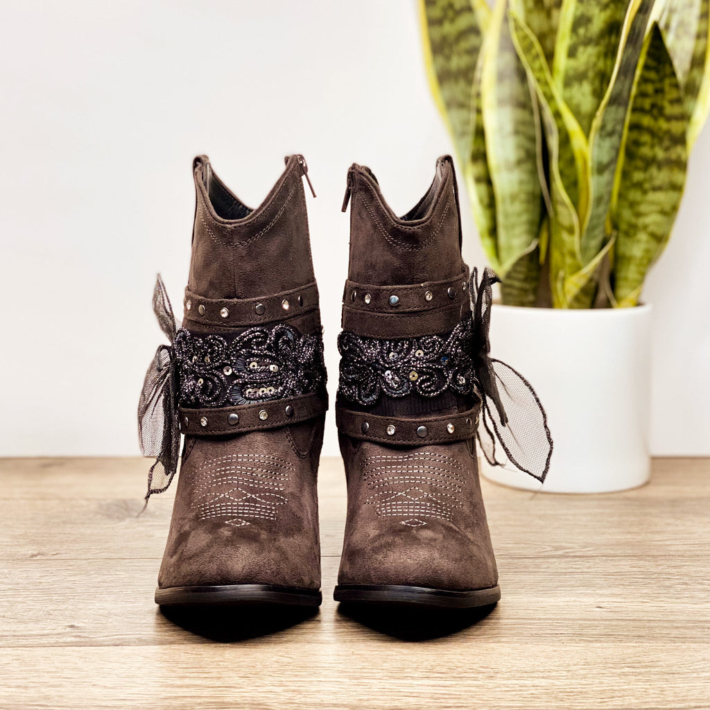 The Stash Studded Bow Bootie in Gray