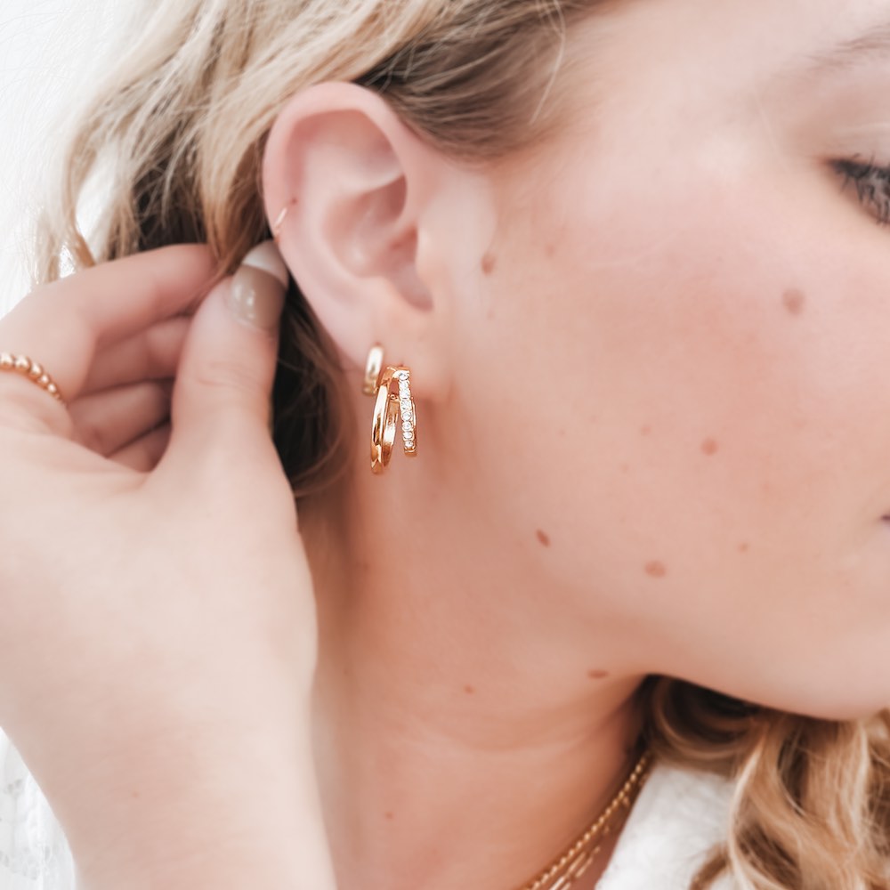The Stole The Show Crystal Double Hoop Earring