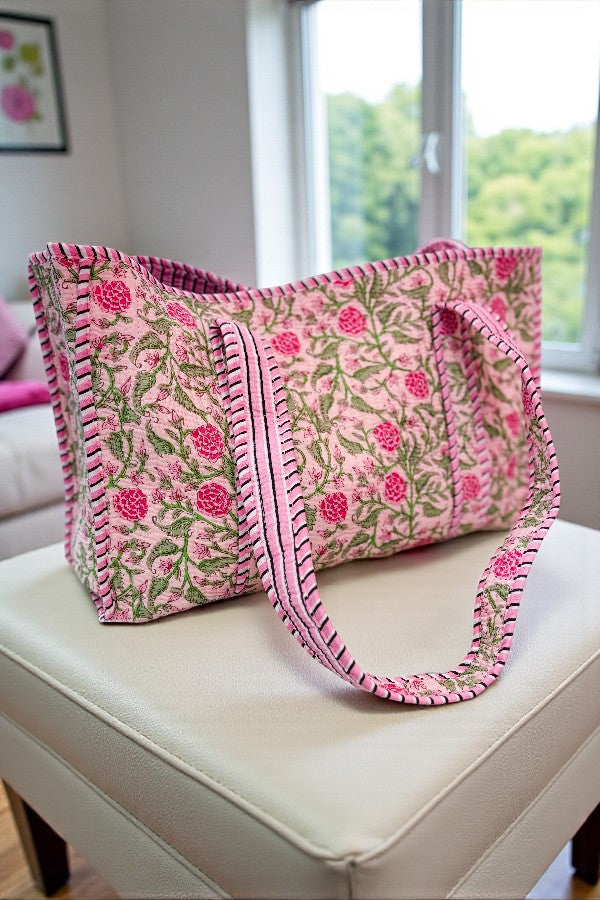 The Claire Pink Floral Patterned Tote Bag