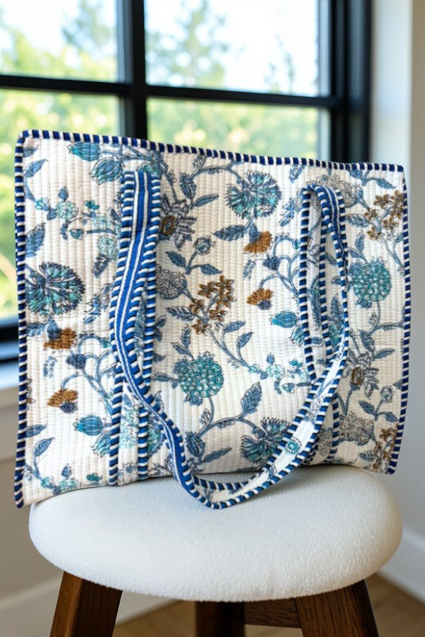 The Sasha Blue and White Floral Tote Bag